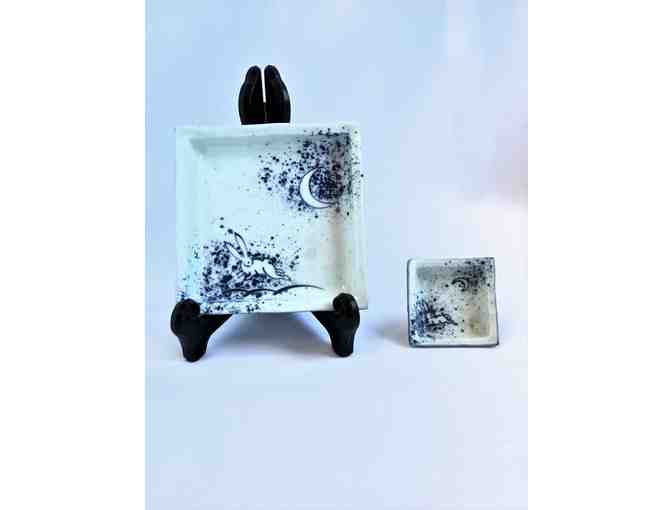 Small Square Plates with Rabbit and Moon (Set of 2)