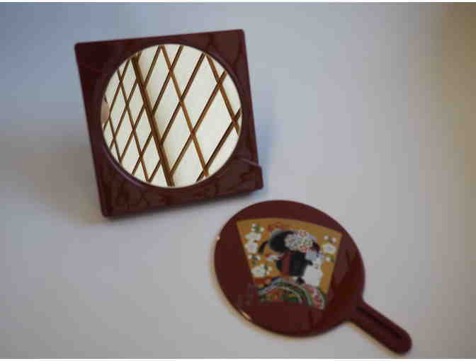 Beautiful Red Lacquer Hand MIrror Set