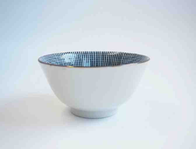 Kotobuki Blue and White Striped Flower Bowl - Photo 2