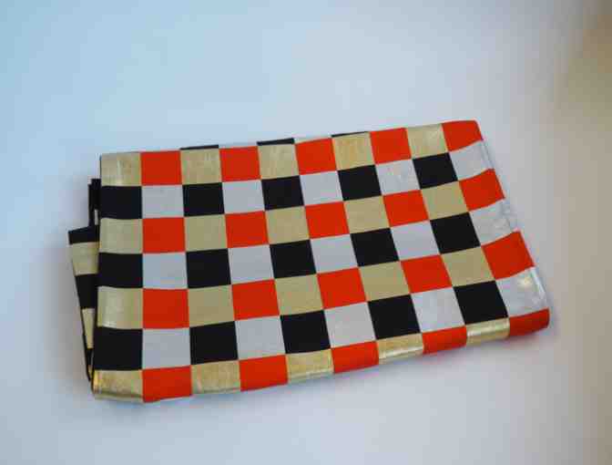 STAFF-CREATED/CURATED: Orange, Silver, Gold and Black Checker Patterned Obi Table Runner