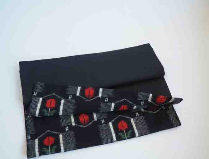 STAFF-CREATED/CURATED: Black with Red Flower Patterned Obi Table Runner