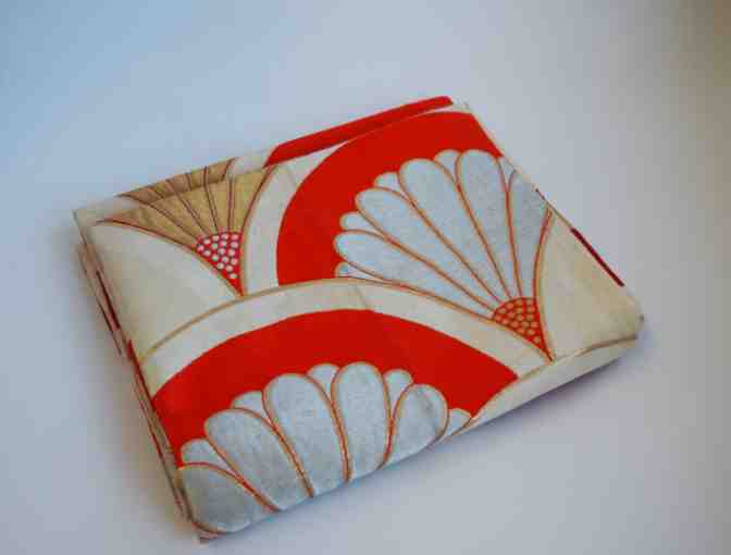 STAFF-CREATED/CURATED: Red, Gold and Orange Flower Fan Patterned Obi Table Runner