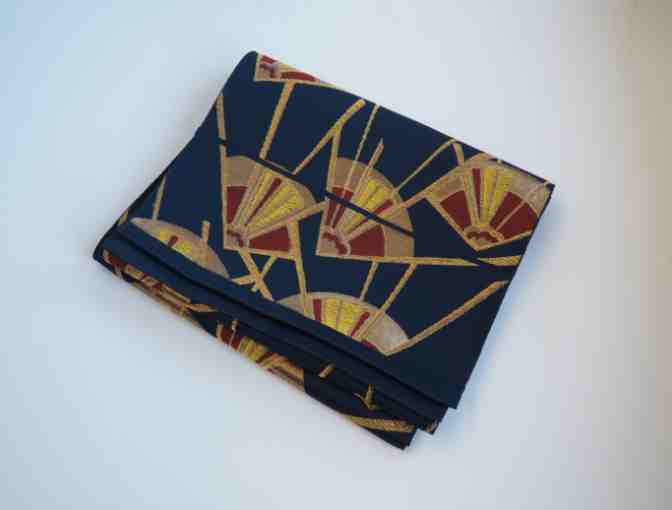 STAFF-CREATED/CURATED: Blue with Gold and Maroon Fan Patterned Obi Table Runner