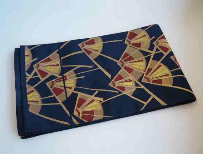 STAFF-CREATED/CURATED: Blue with Gold and Maroon Fan Patterned Obi Table Runner
