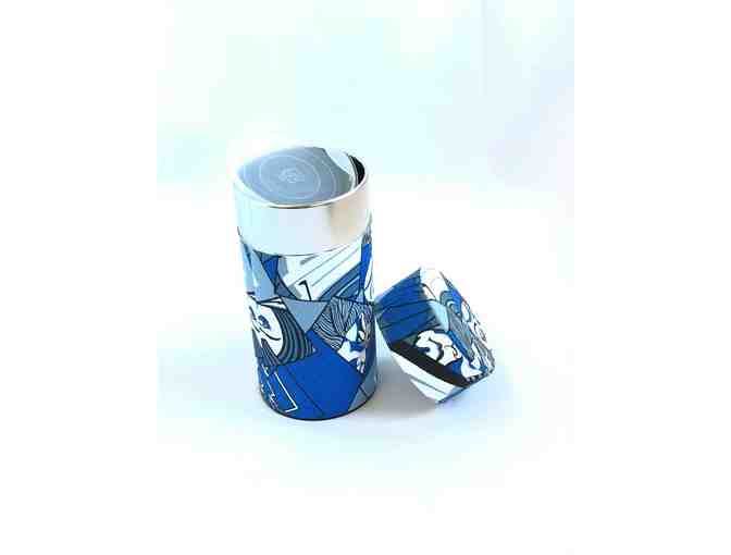 Blue Patterned Kabuki Faces Print Tea Canister
