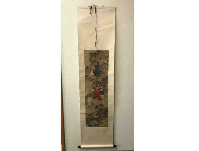 Traditional Japanese Scroll with Dancing Characters - Photo 1