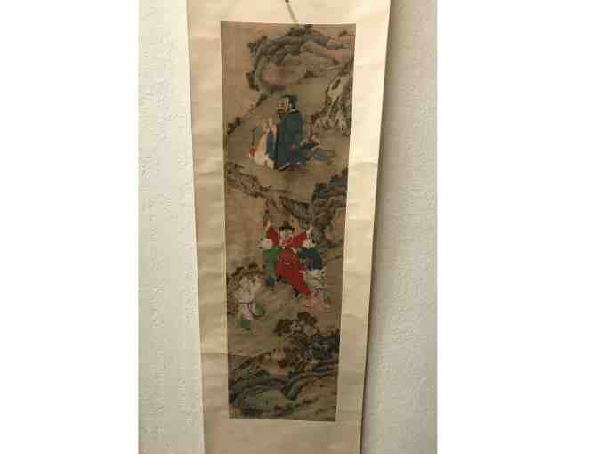 Traditional Japanese Scroll with Dancing Characters