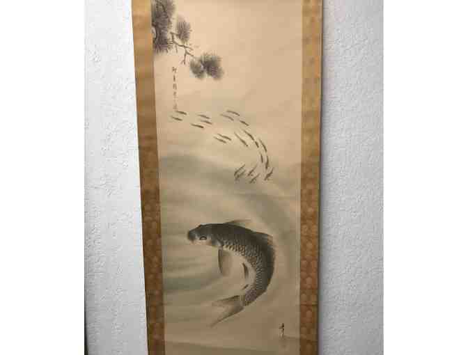 Traditional Japanese Scroll with Koi - Photo 1
