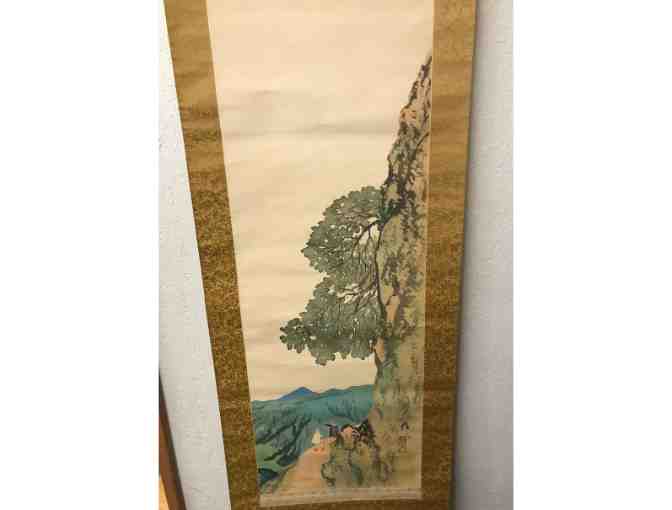 Traditional Japanese Scroll with Mountains and Trees - Photo 1
