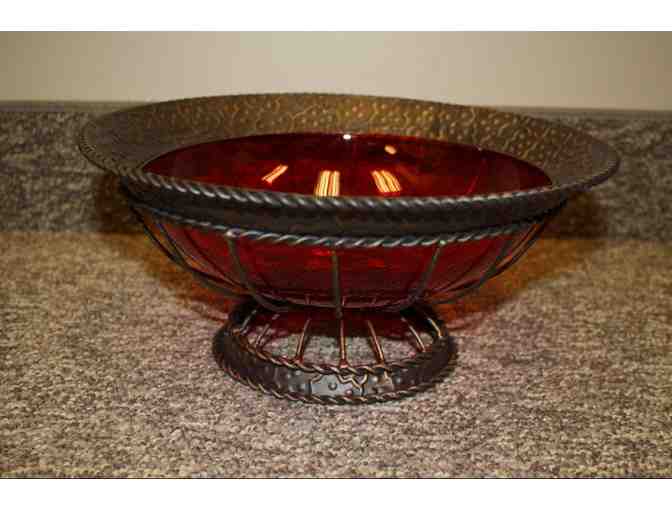 Red Glass Decorative Bowl & Crystal Bottle Stopper