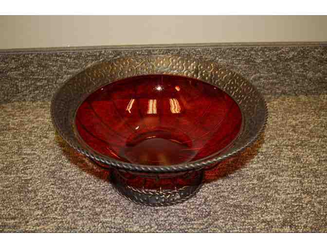 Red Glass Decorative Bowl & Crystal Bottle Stopper