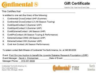 Conti Tire Gift Certificate