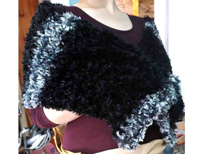 Hand crocheted black and white shawl with matching headband