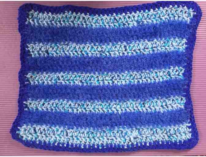 Baby Blanket Blue striped Crocheted