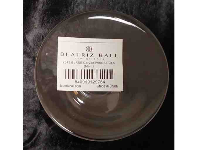 Beatriz Ball New Orleans Carved Glass Assorted Colored Wine Goblets, Set of 6