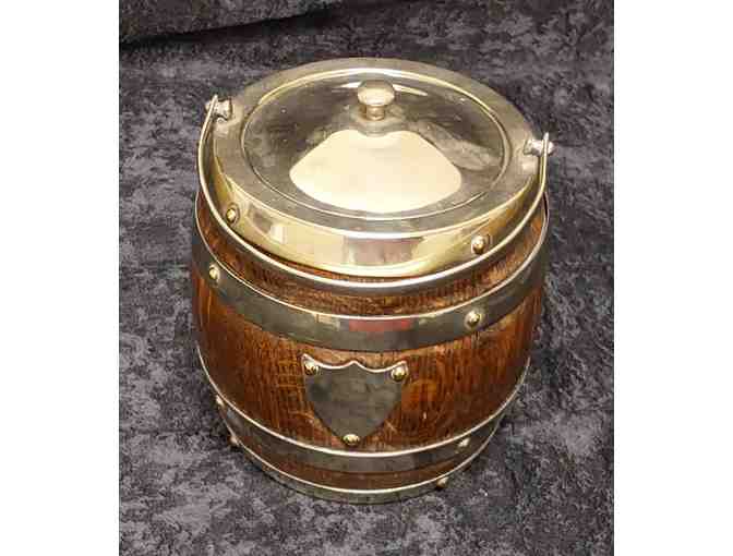 English Oak Biscuit Barrel with Porcelain Liner