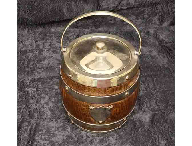 English Oak Biscuit Barrel with Porcelain Liner