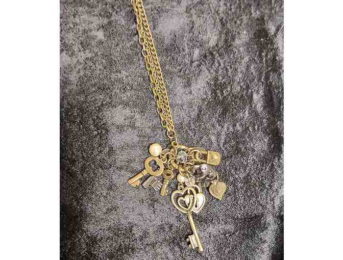 Vintage Bronze Necklace & Earring Set, Heart Lock & Key