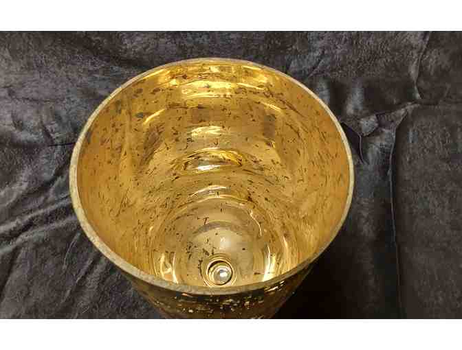 Bronze Relief Patterned Mercury Glass Footed Hurricane