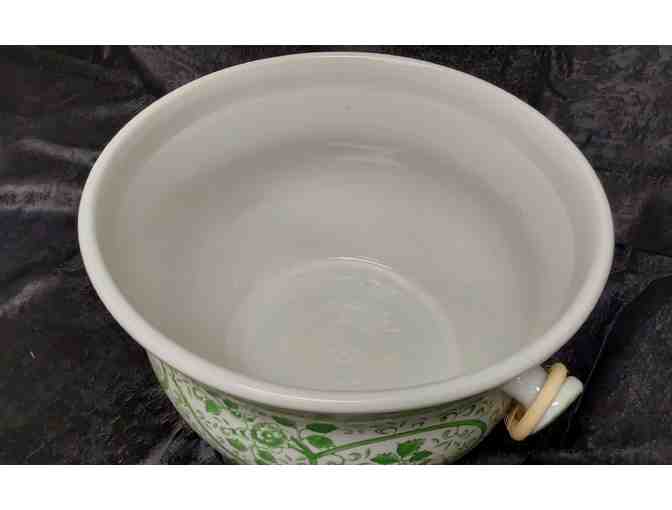 Two's Company Green & White Party Bucket with Woven Cane Handles