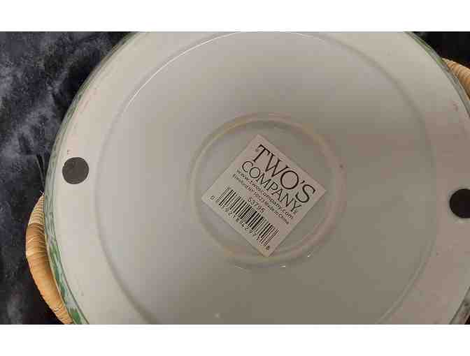 Two's Company Green & White Party Bucket with Woven Cane Handles