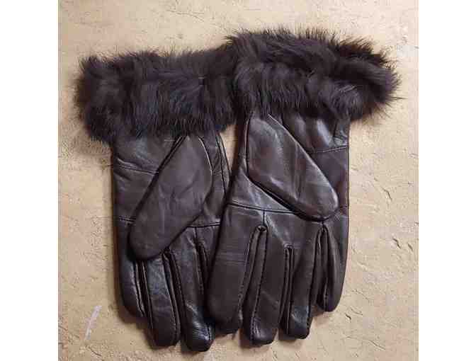 Ladies' Leather Gloves w/Fur Trim (available in Brown, Black, or Red)