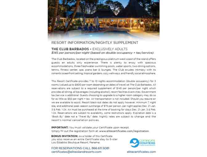 The Club Barbados, 7-10 nights, 3 rooms-double occupancy