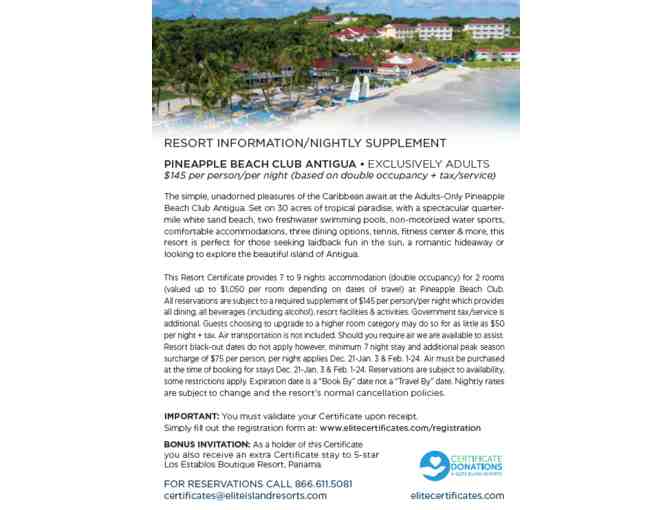 Pineapple Beach Club Antigua, 7-9 nights, 2 rooms-double occupancy