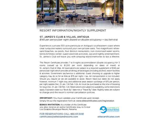 St. James Club & Villas, Antigua 7-9 nights, 3 rooms-double occupancy