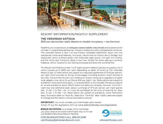 Verandah Antigua Resort, 7-9 nights, 3 rooms-double occupancy