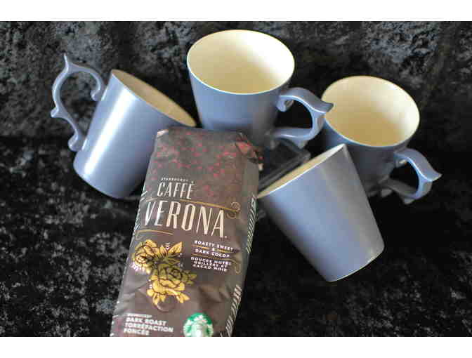 STARBUCKS - Four Ceramic Tazo Rococo Cups & 1 lb Caffe Verona Beans