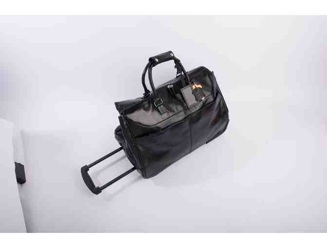 Genuine Black Leather Rolling Tote Bag - Photo 1