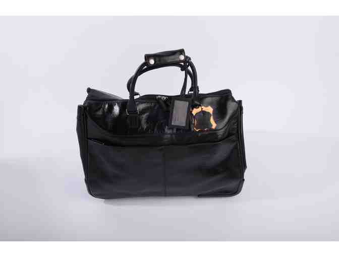 Genuine Black Leather Rolling Tote Bag - Photo 2