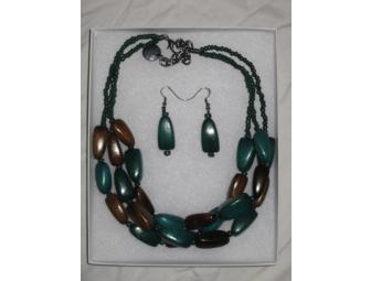 Brown & Turquoise Jewelry Set with Decorative Vase