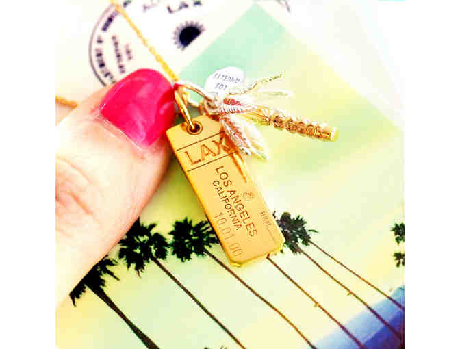 14K Gold LAX Luggage Tag Charm, Sterling Silver Mini Plane & Gold Chain by Jet Set Candy