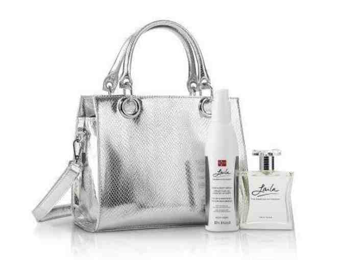 Laila Perfume Silver Embossed Purse Set