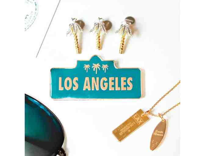 14K Gold Santa Monica Surfboard Charm w/ Gold Vermeil Mini Plane & Chain by Jet Set Candy