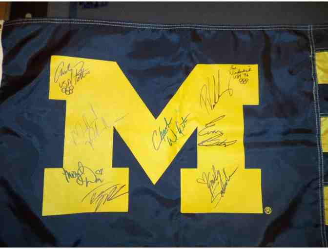 MIchael Phelps,  autographed Michigan Flag signed by nine UofM Olympians