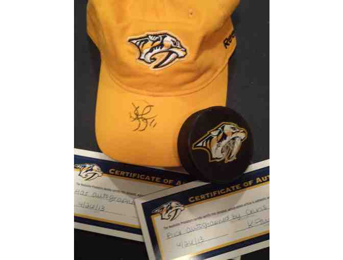 Nashville Predatprs package #1 - David Legwand autographed hat & Chris Mueller auto puck