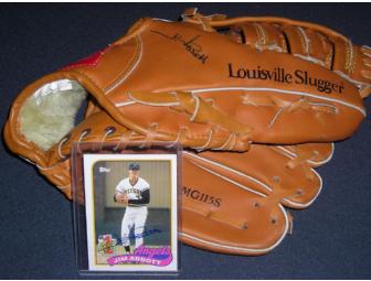 Jim Abbott autographed baseball glove and baseball card