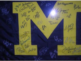 WOW! Framed Michigan Flag signed by 46 including Long, A.C., Woodson, Kramer, A-Train, Foote & more!