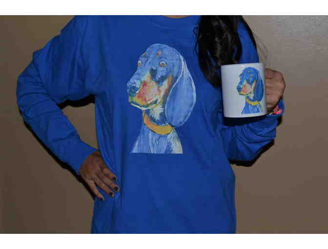 EXQUISITE ROYAL T SHIRT WITH BLUE DACHSHUND -LARGE - Photo 1