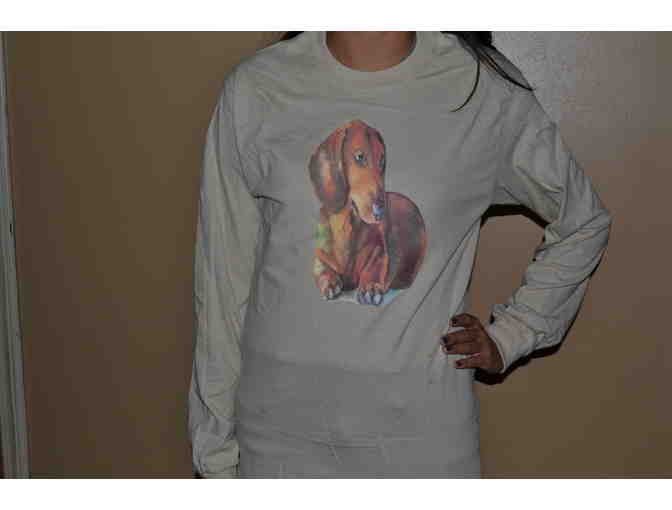 JUST MY STYLE SAND T SHIRT WITH RED DACHSHUND---LARGE - Photo 1