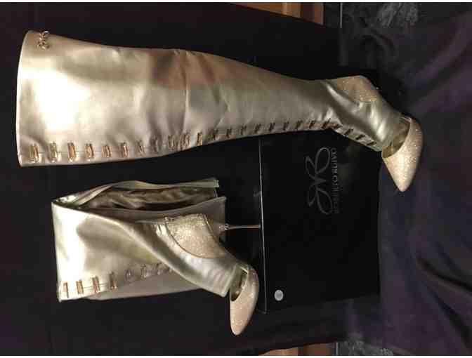 Gold Leather Over the Knee Boots by Markham Designer-size 38