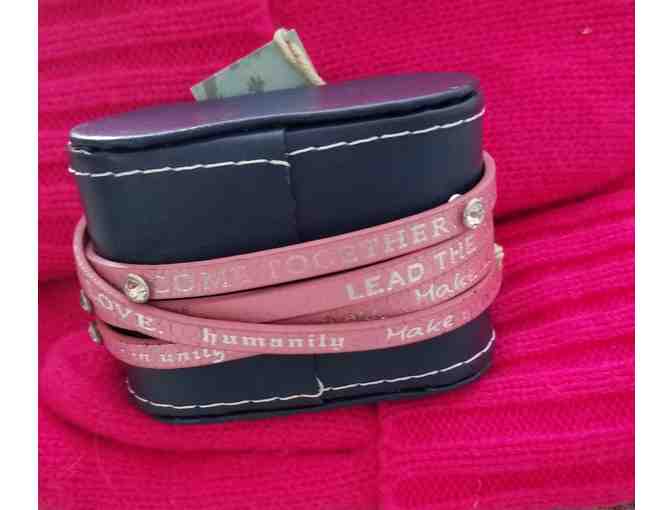 'Humanity' Pink Ladies Wrap Around Leather Bracelet with crystals, one size