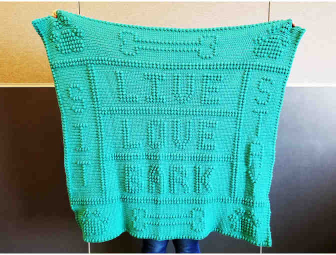 Crocheted Dog themed blanket - 'Live Love Bark'