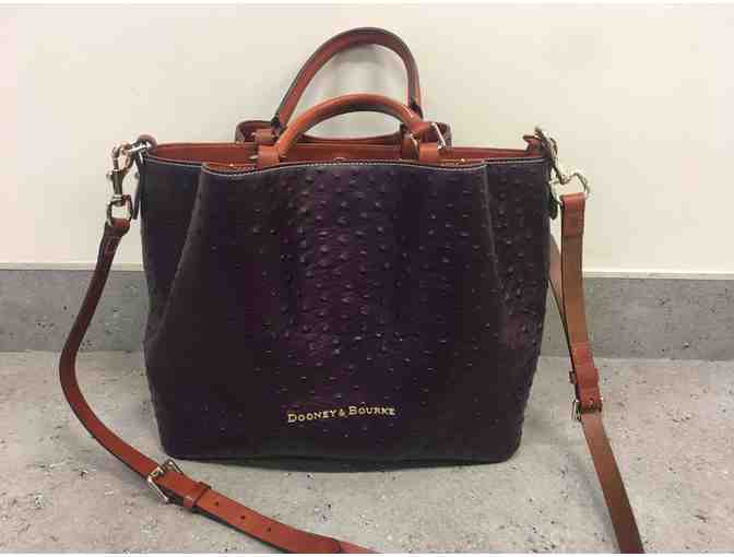 Dooney & Bourke large eggplant Barlow satchel with 4 bottles of wine!