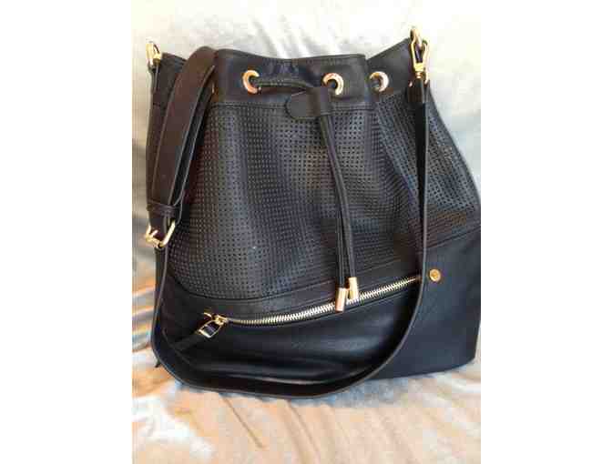 Black Faux Leather Bucket Bag