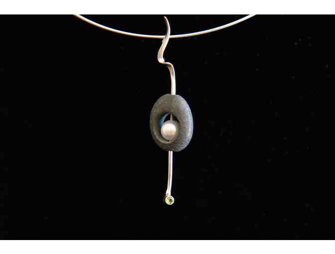 Flying Anvil Designs Necklace Silver, Stone, Pearl & Light Green Gem