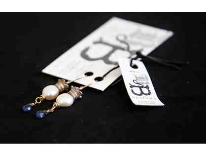 Kyanite, Pearl & Sterling Silver Earrings by RSB Designs